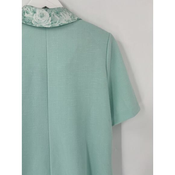 Pablo Collection Vintage Blouse Womens 14 Mint Blue Floral Collar Knit Buttons - Picture 13 of 16